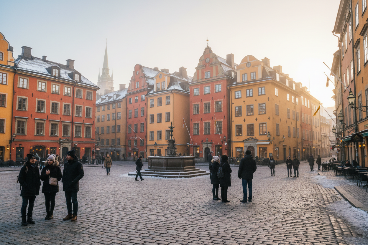 Det berömda Stortorget torget med ikoniska byggnader